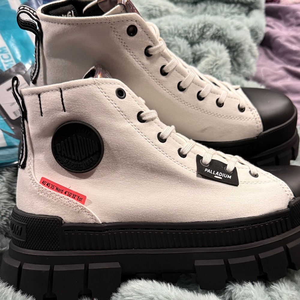 Palladium White and Black High-Top Sneakers